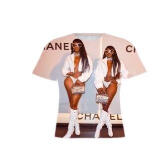 CHANEL White Graphic T-Shirt with Fashion Print